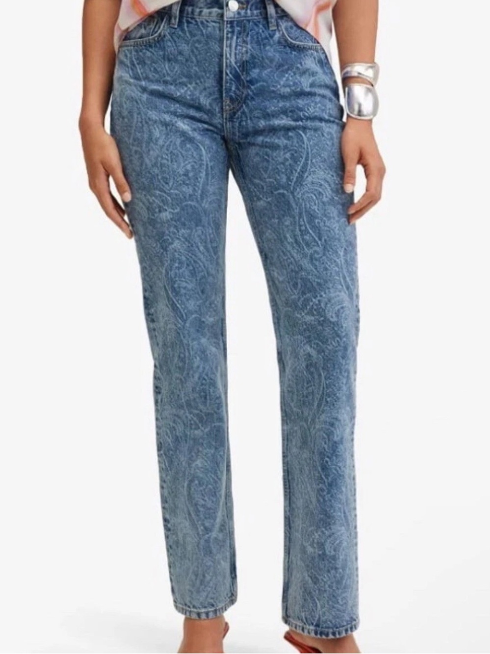 Mango Women's Blue Paisley Straight-Leg Jeans